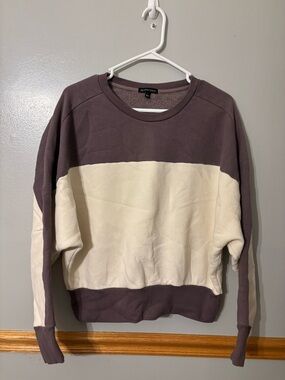 Beyond Yoga Woodland Colorblock Line It Up Sweatshirt Large Taupe Cream